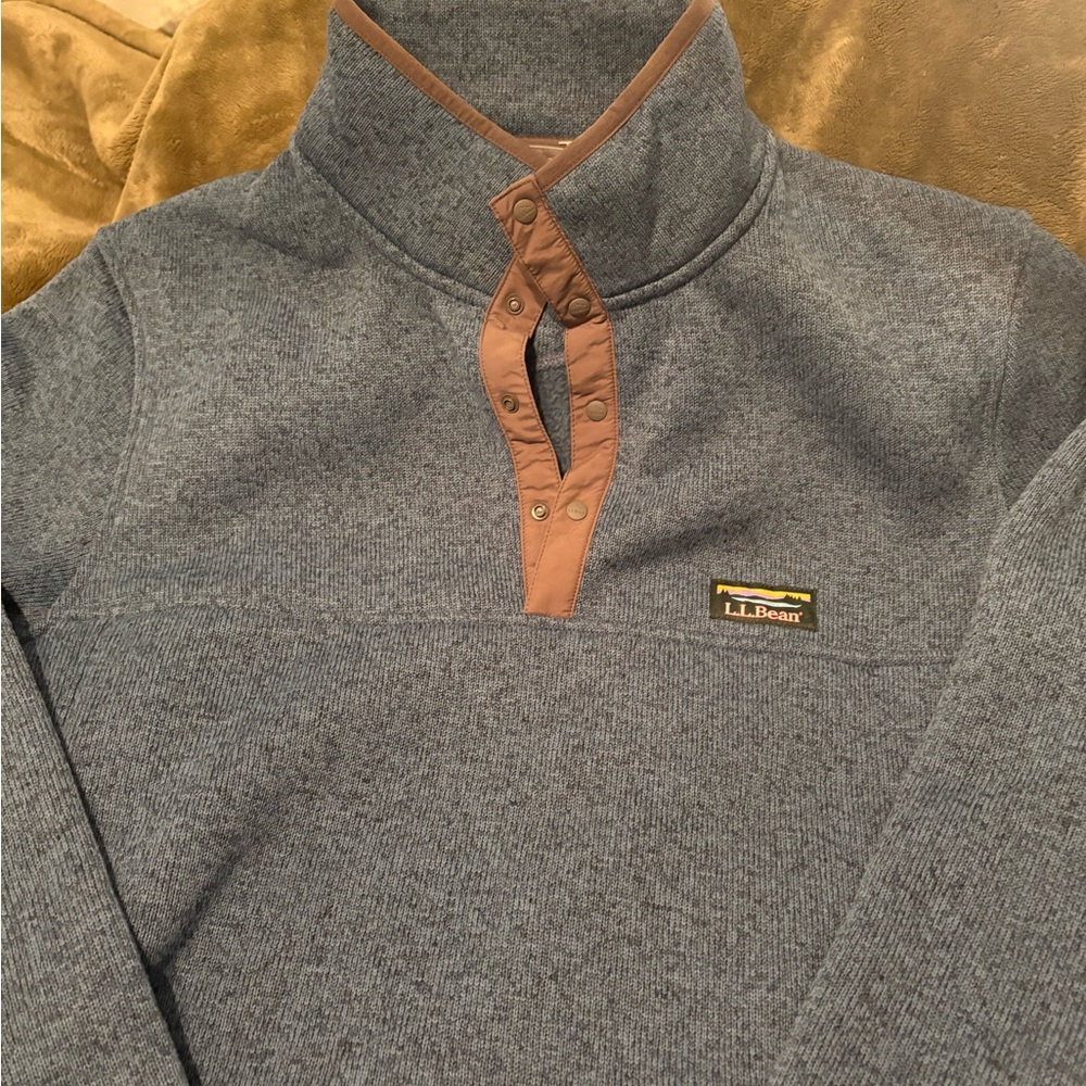 L.L. Bean Grayish blue Pullover with Tan Trim